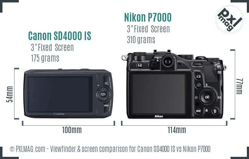Canon SD4000 IS vs Nikon P7000 Screen and Viewfinder comparison