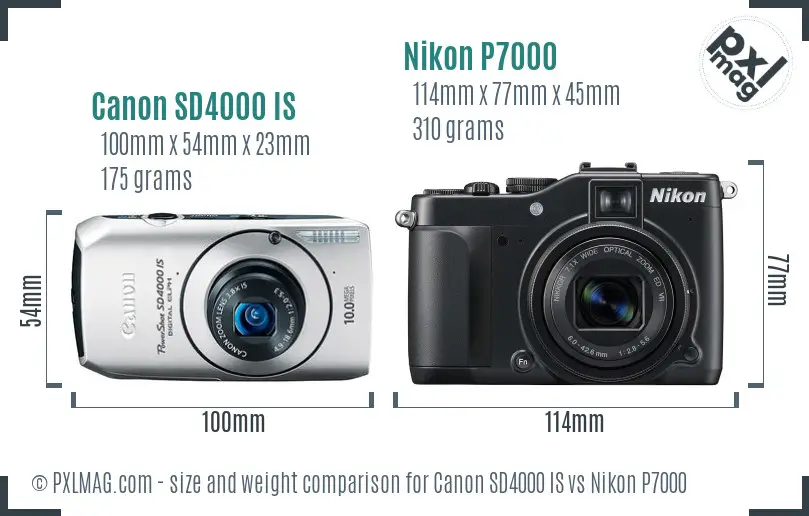 Canon SD4000 IS vs Nikon P7000 size comparison
