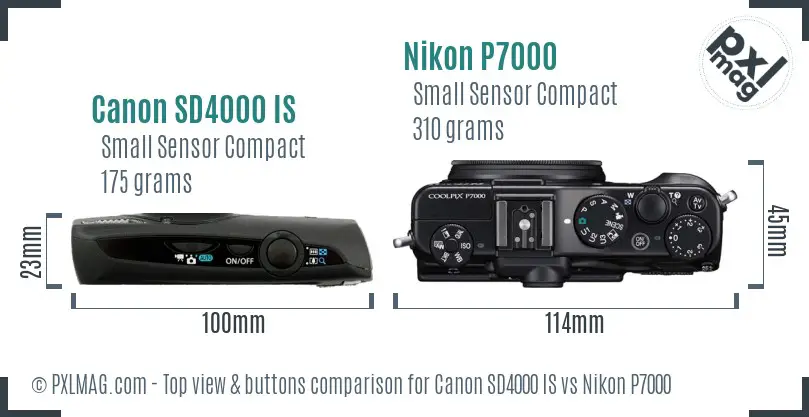 Canon SD4000 IS vs Nikon P7000 top view buttons comparison
