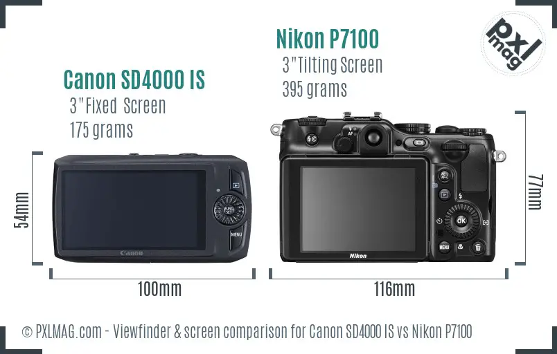 Canon SD4000 IS vs Nikon P7100 Screen and Viewfinder comparison