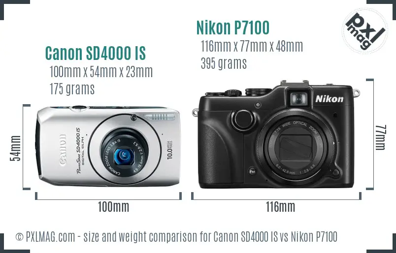 Canon SD4000 IS vs Nikon P7100 size comparison