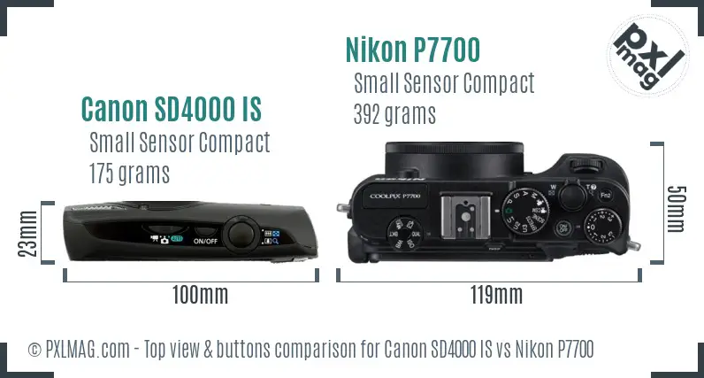 Canon SD4000 IS vs Nikon P7700 top view buttons comparison