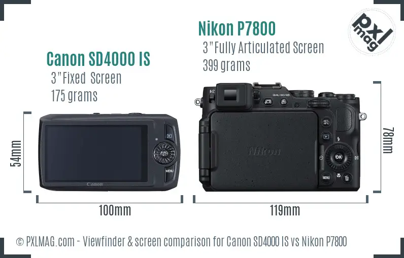 Canon SD4000 IS vs Nikon P7800 Screen and Viewfinder comparison