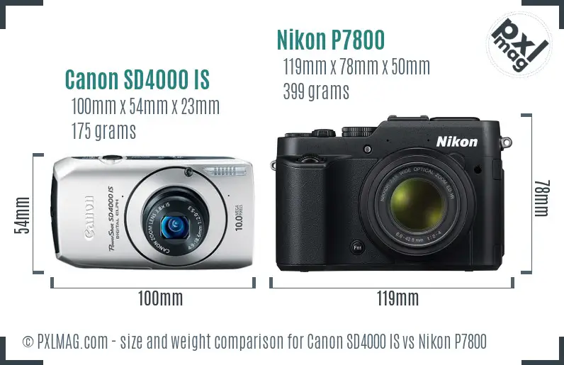Canon SD4000 IS vs Nikon P7800 size comparison