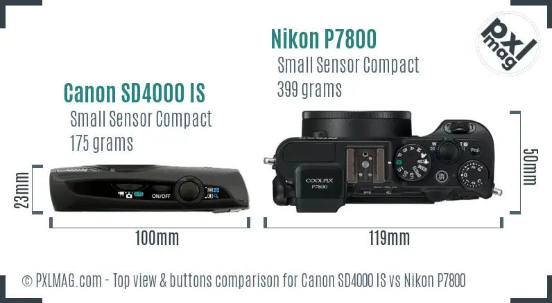 Canon SD4000 IS vs Nikon P7800 top view buttons comparison