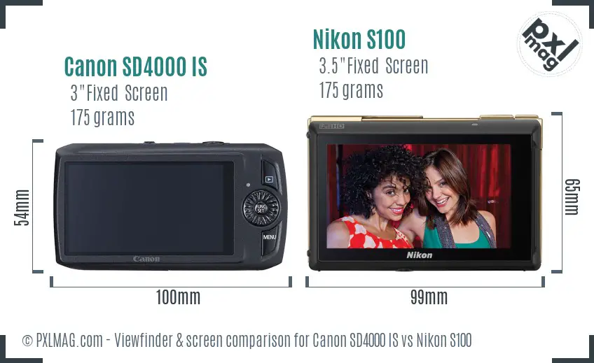 Canon SD4000 IS vs Nikon S100 Screen and Viewfinder comparison