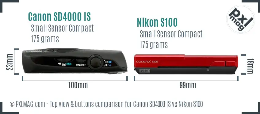 Canon SD4000 IS vs Nikon S100 top view buttons comparison