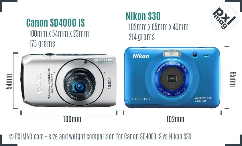 Canon SD4000 IS vs Nikon S30 size comparison Canon SD4000 IS vs Nikon S30 size comparison