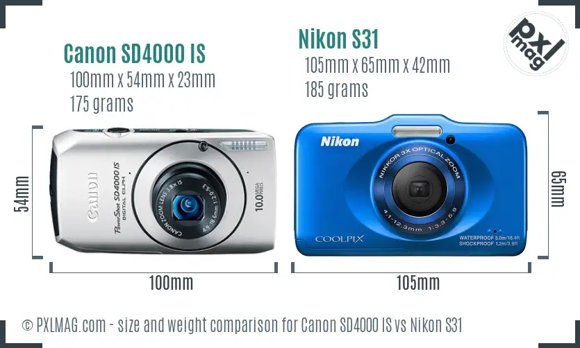 Canon SD4000 IS vs Nikon S31 size comparison
