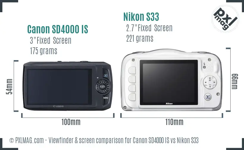 Canon SD4000 IS vs Nikon S33 Screen and Viewfinder comparison Canon SD4000 IS vs Nikon S33 Screen and Viewfinder comparison