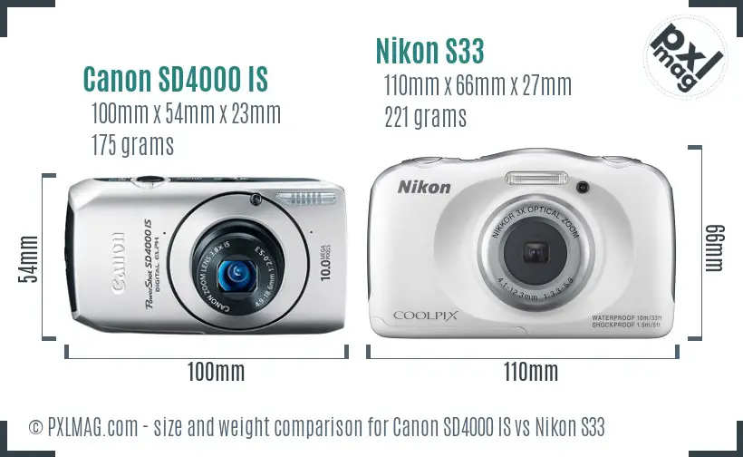 Canon SD4000 IS vs Nikon S33 size comparison Canon SD4000 IS vs Nikon S33 size comparison