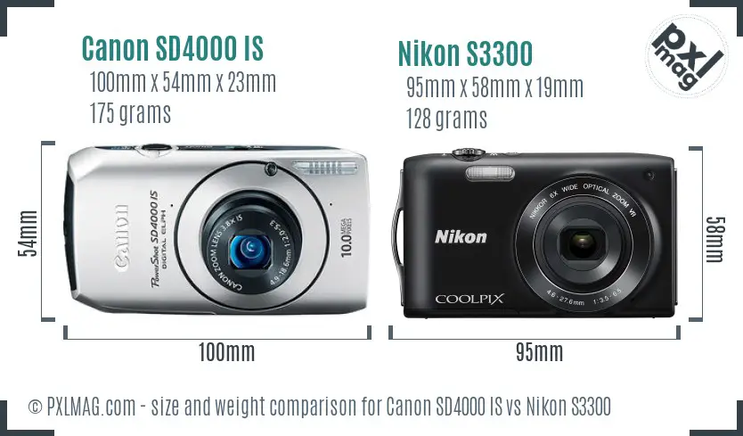 Canon SD4000 IS vs Nikon S3300 size comparison Canon SD4000 IS vs Nikon S3300 size comparison
