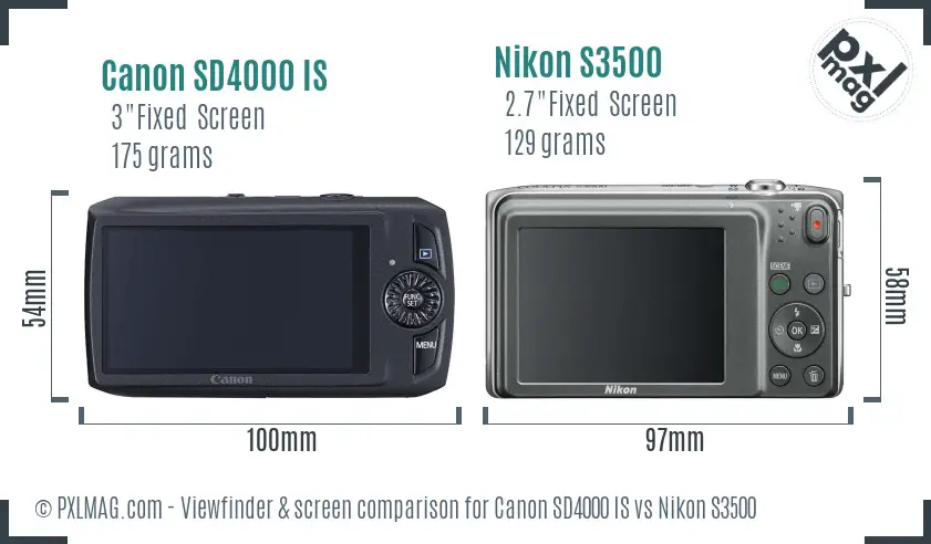 Canon SD4000 IS vs Nikon S3500 Screen and Viewfinder comparison