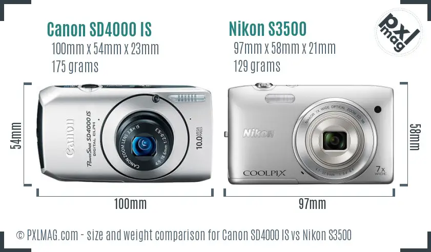 Canon SD4000 IS vs Nikon S3500 size comparison