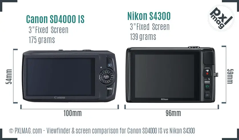 Canon SD4000 IS vs Nikon S4300 Screen and Viewfinder comparison