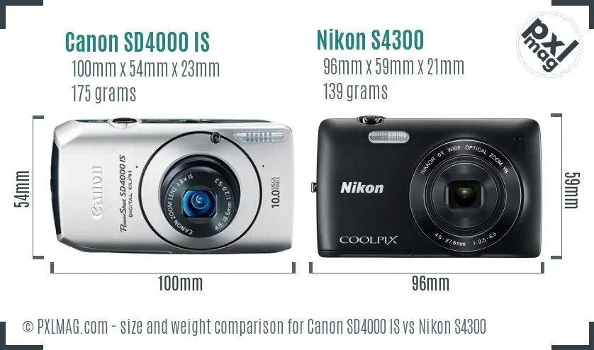 Canon SD4000 IS vs Nikon S4300 size comparison