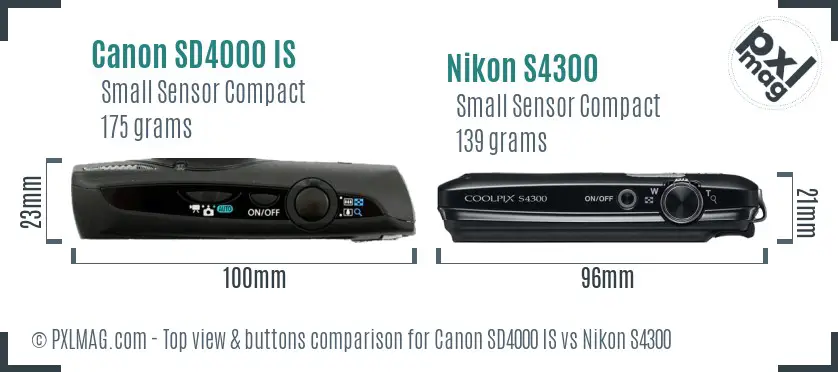 Canon SD4000 IS vs Nikon S4300 top view buttons comparison
