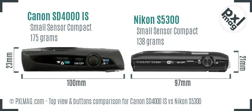 Canon SD4000 IS vs Nikon S5300 top view buttons comparison