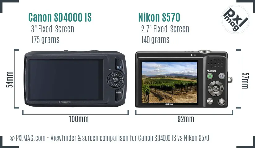 Canon SD4000 IS vs Nikon S570 Screen and Viewfinder comparison