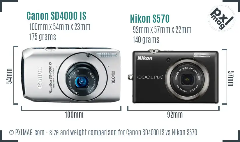 Canon SD4000 IS vs Nikon S570 size comparison