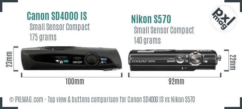 Canon SD4000 IS vs Nikon S570 top view buttons comparison