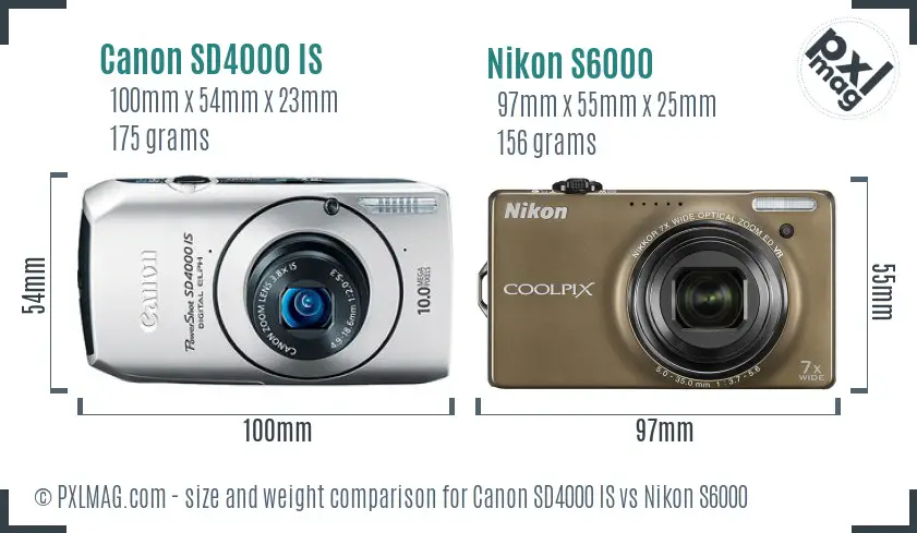 Canon SD4000 IS vs Nikon S6000 size comparison