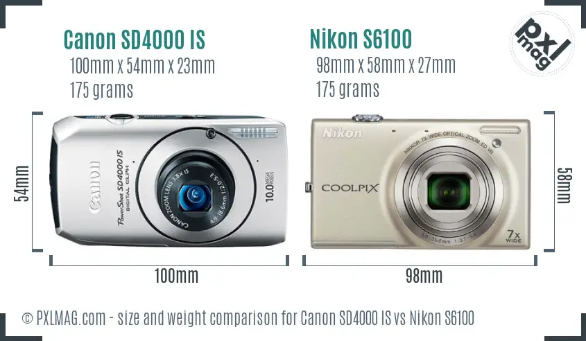 Canon SD4000 IS vs Nikon S6100 size comparison Canon SD4000 IS vs Nikon S6100 size comparison