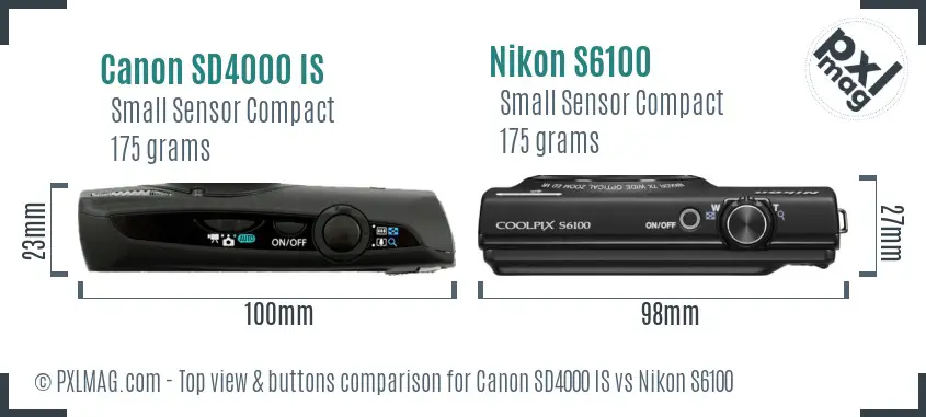 Canon SD4000 IS vs Nikon S6100 top view buttons comparison Canon SD4000 IS vs Nikon S6100 top view buttons comparison