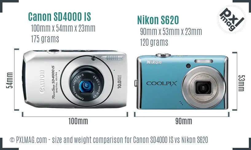 Canon SD4000 IS vs Nikon S620 size comparison