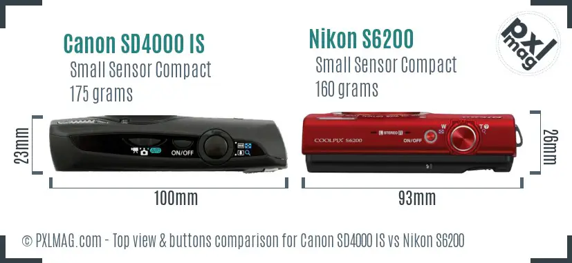 Canon SD4000 IS vs Nikon S6200 top view buttons comparison