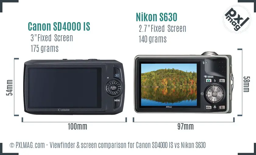 Canon SD4000 IS vs Nikon S630 Screen and Viewfinder comparison