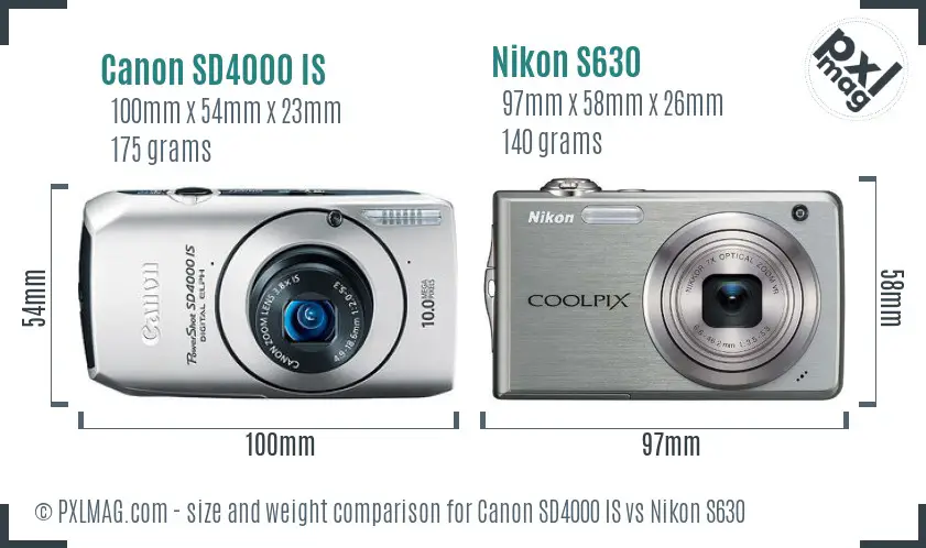 Canon SD4000 IS vs Nikon S630 size comparison