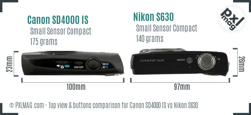 Canon SD4000 IS vs Nikon S630 top view buttons comparison