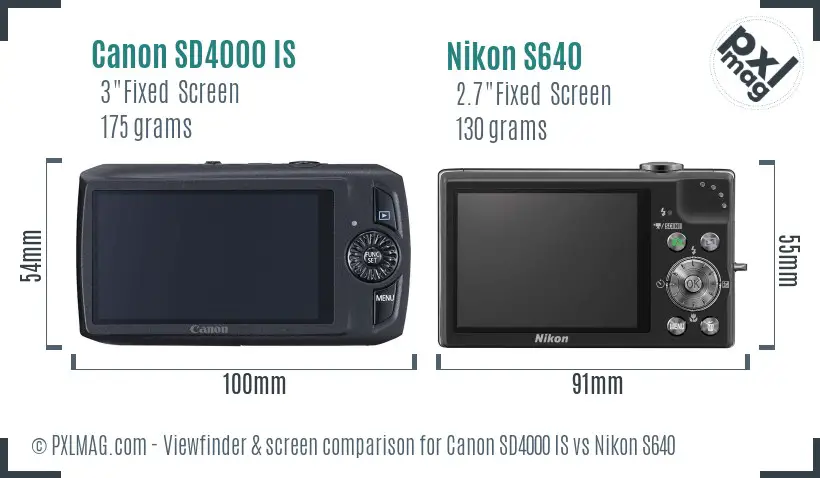 Canon SD4000 IS vs Nikon S640 Screen and Viewfinder comparison Canon SD4000 IS vs Nikon S640 Screen and Viewfinder comparison