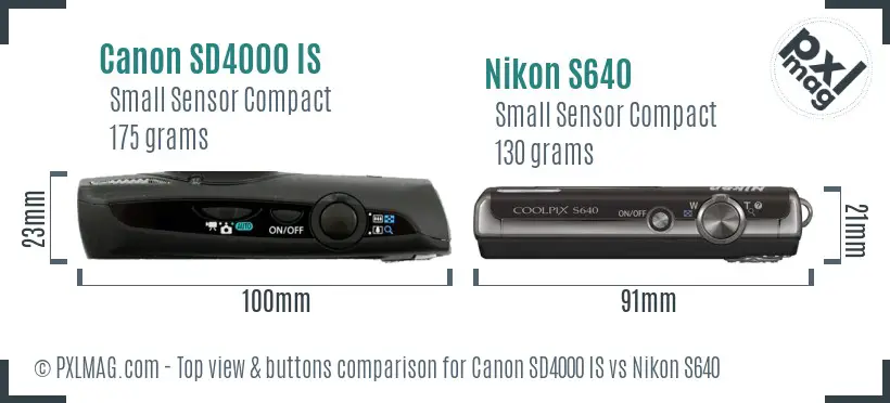 Canon SD4000 IS vs Nikon S640 top view buttons comparison Canon SD4000 IS vs Nikon S640 top view buttons comparison