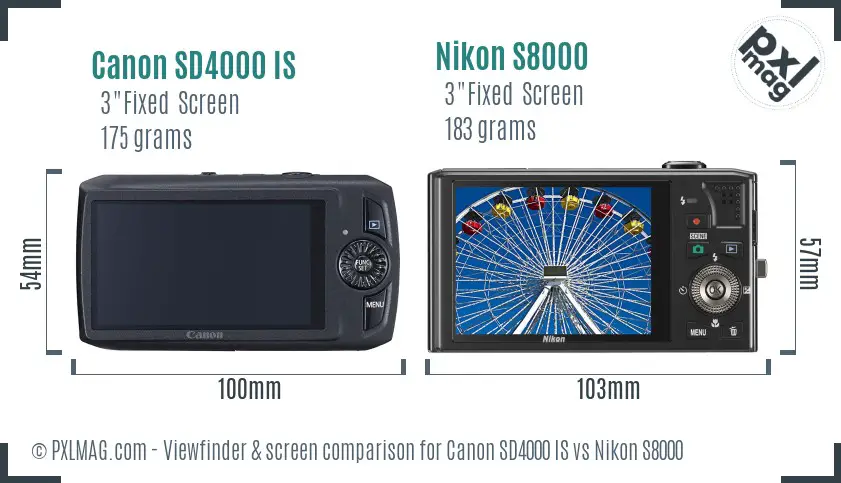 Canon SD4000 IS vs Nikon S8000 Screen and Viewfinder comparison