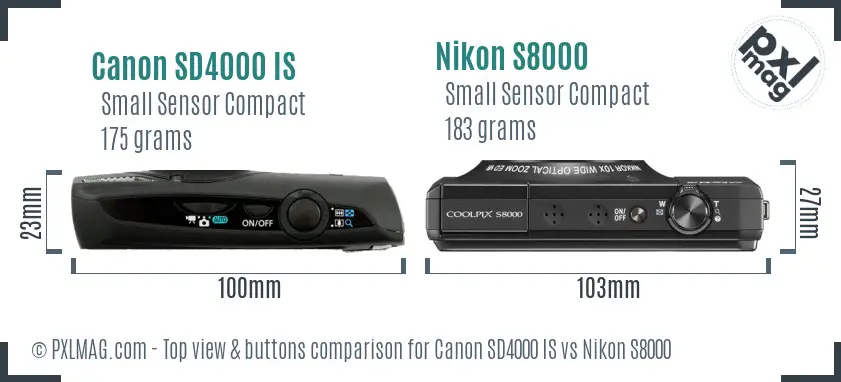 Canon SD4000 IS vs Nikon S8000 top view buttons comparison