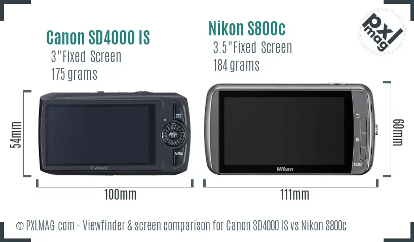 Canon SD4000 IS vs Nikon S800c Screen and Viewfinder comparison Canon SD4000 IS vs Nikon S800c Screen and Viewfinder comparison