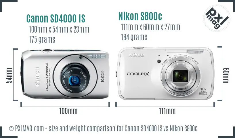 Canon SD4000 IS vs Nikon S800c size comparison Canon SD4000 IS vs Nikon S800c size comparison