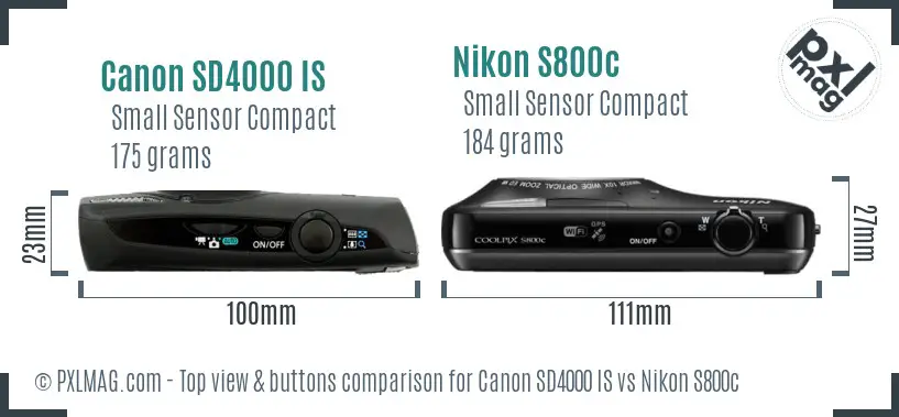 Canon SD4000 IS vs Nikon S800c top view buttons comparison Canon SD4000 IS vs Nikon S800c top view buttons comparison