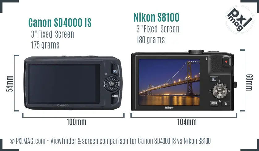Canon SD4000 IS vs Nikon S8100 Screen and Viewfinder comparison