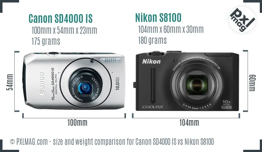 Canon SD4000 IS vs Nikon S8100 size comparison