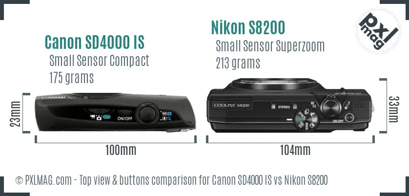 Canon SD4000 IS vs Nikon S8200 top view buttons comparison
