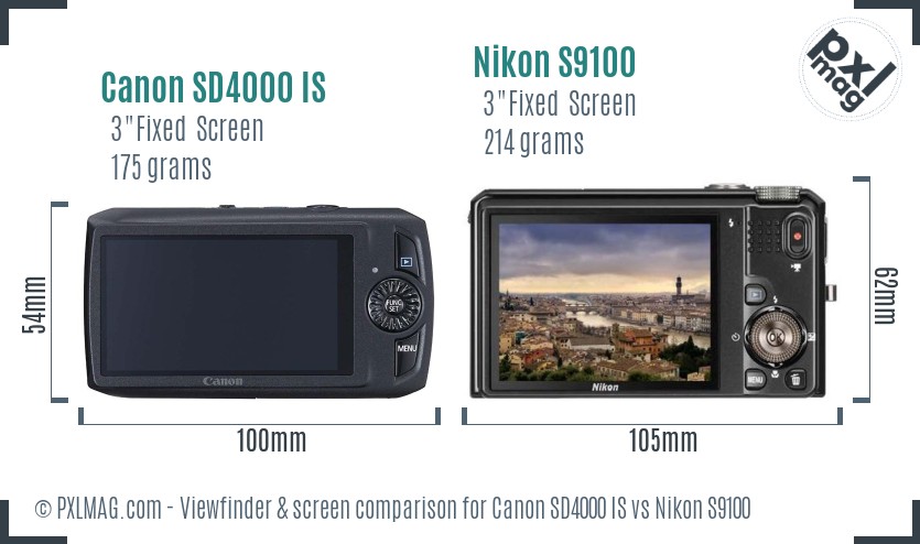 Canon SD4000 IS vs Nikon S9100 Screen and Viewfinder comparison