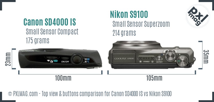 Canon SD4000 IS vs Nikon S9100 top view buttons comparison