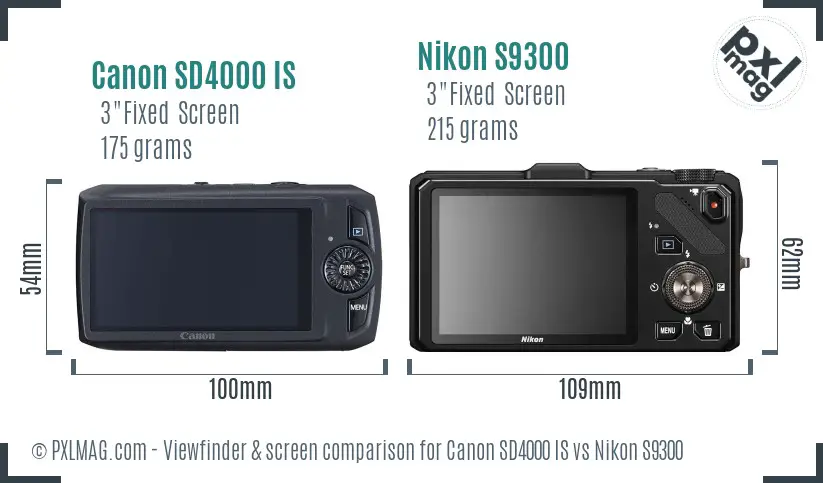 Canon SD4000 IS vs Nikon S9300 Screen and Viewfinder comparison