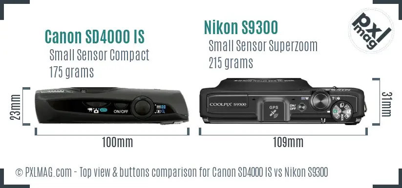 Canon SD4000 IS vs Nikon S9300 top view buttons comparison
