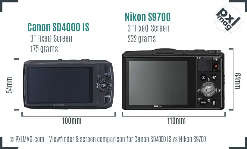 Canon SD4000 IS vs Nikon S9700 Screen and Viewfinder comparison