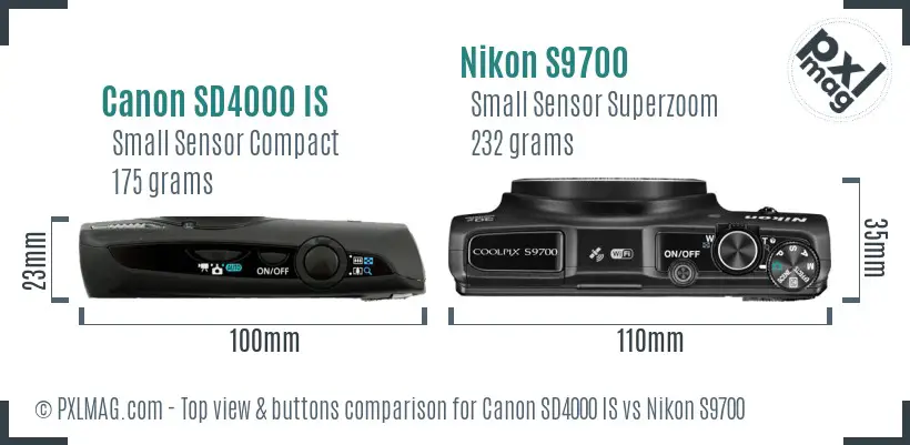 Canon SD4000 IS vs Nikon S9700 top view buttons comparison