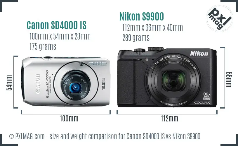 Canon SD4000 IS vs Nikon S9900 size comparison